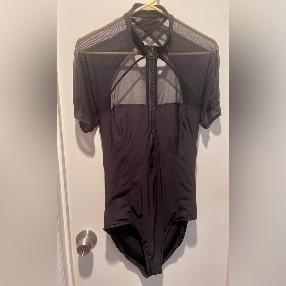 Magic Suit Kylie one-piece Black Sheer-Mesh Swimsuit/Bodysuit Front Zip Size 18